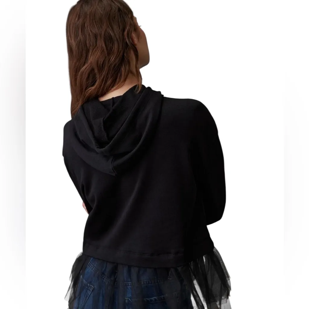 Anthropologie Black Women's Hoodie with Tulle Hem S - Image 3