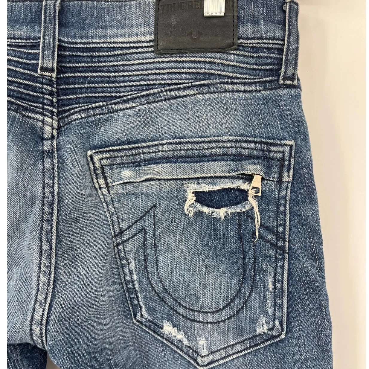 Vtg True Religion Y2K Rocco Moto Womens Jeans 29 Distress USA Grunge Button Fly - Image 6