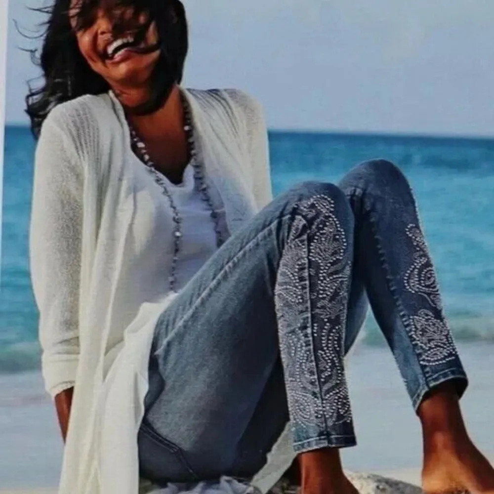 Soft Surroundings Riley Slim Ankle Jeans, Studded Embellishments, High Rise - Image 3