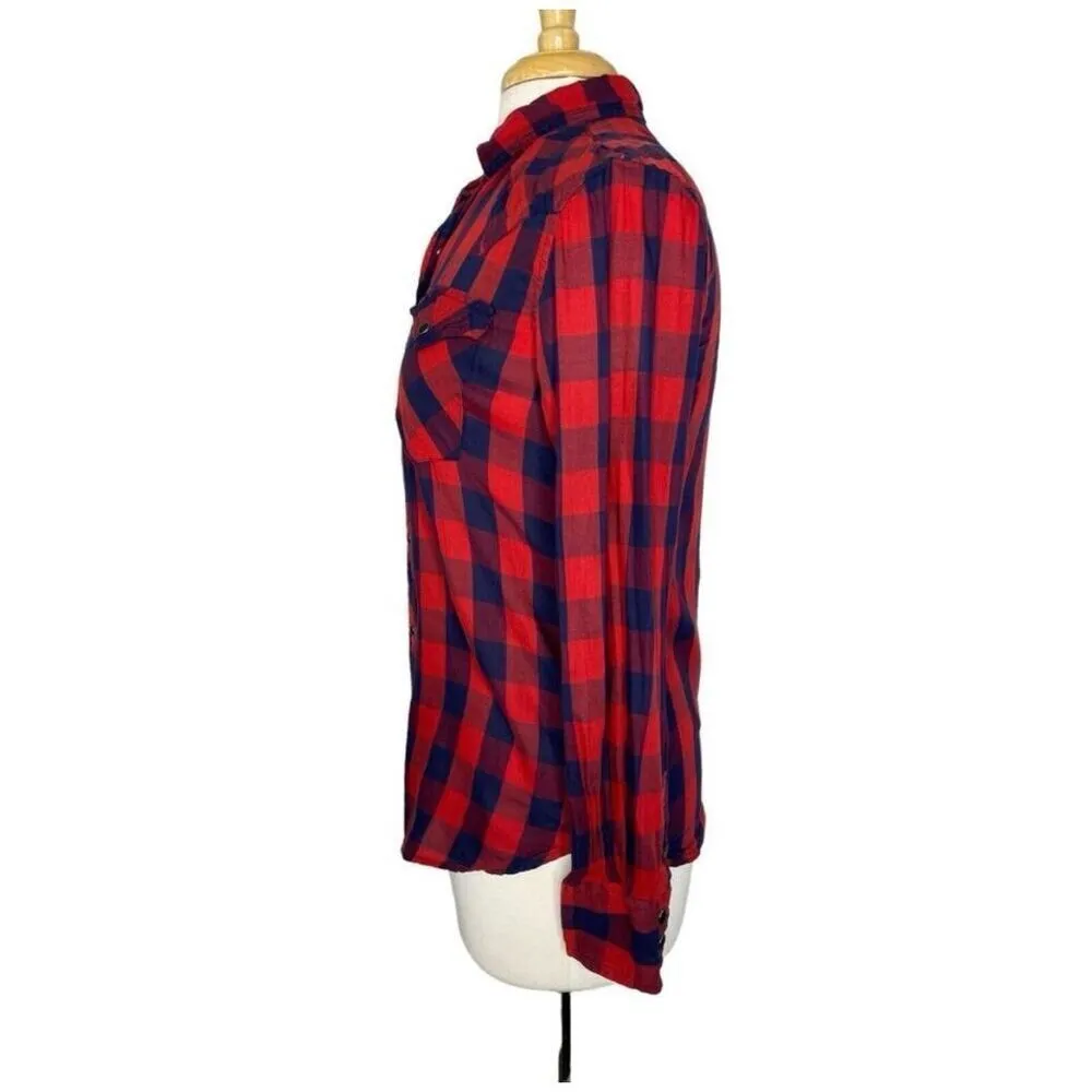 ✨DENIM & SUPPLY RALPH LAUREN Red Blue Plaid Snap Front Sz Large Shirt✨ - Image 3