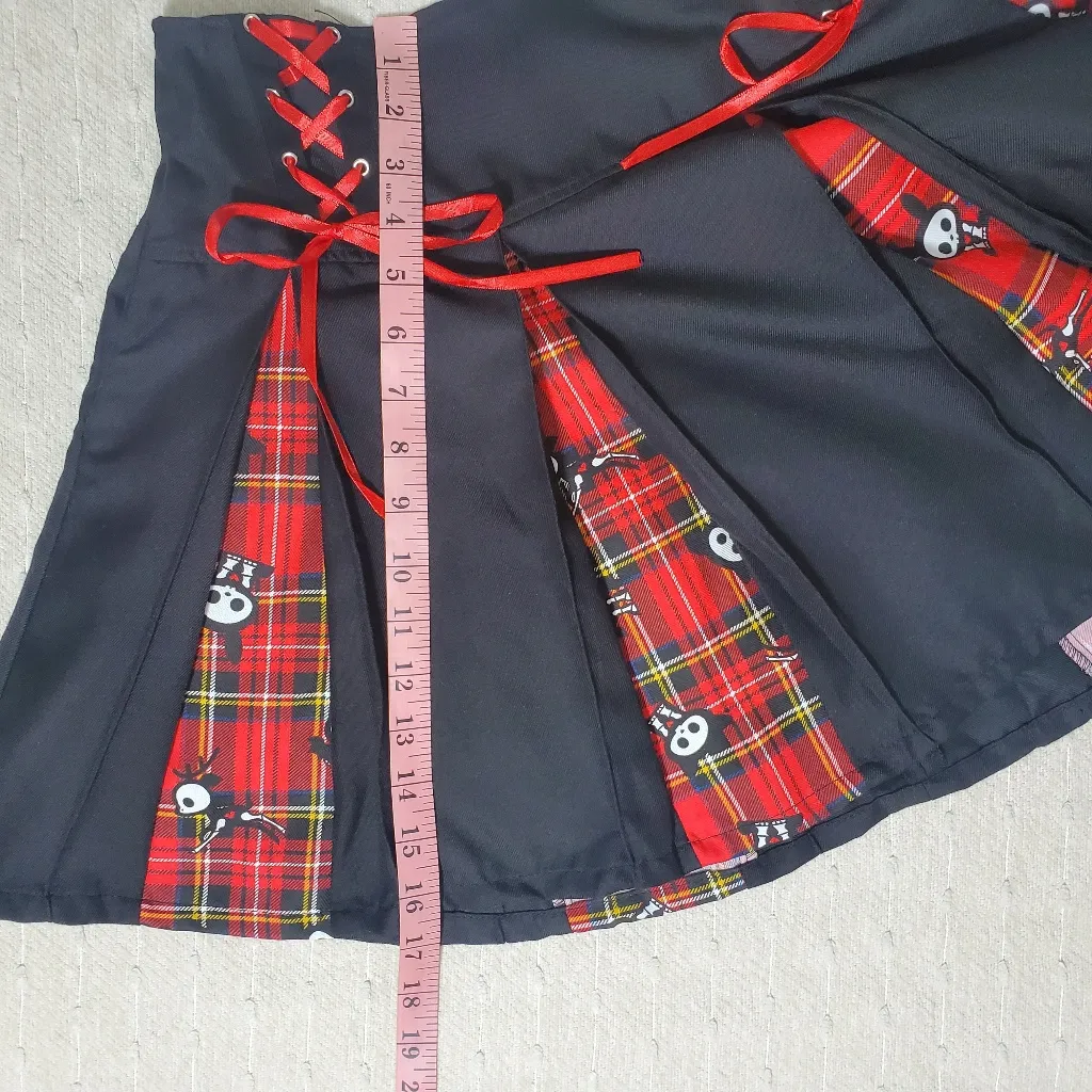 Hot Topic Skelanimals Plaid Contrast Pleated Skull Skirt Black Red ‎ Size SM - Image 9