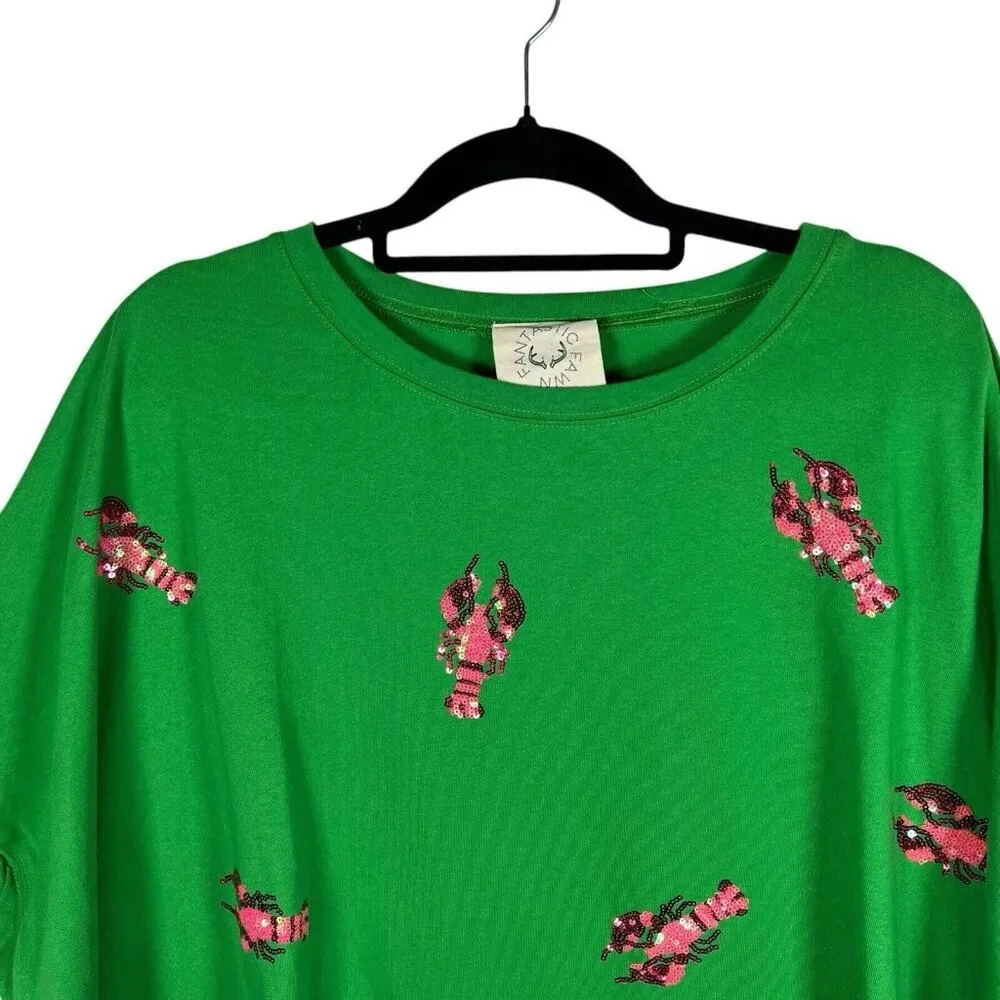 Fantastic Fawn  Pink Sequin Sparkles Lobster Boutique‎ Top Blouse Oversiz… - Image 2