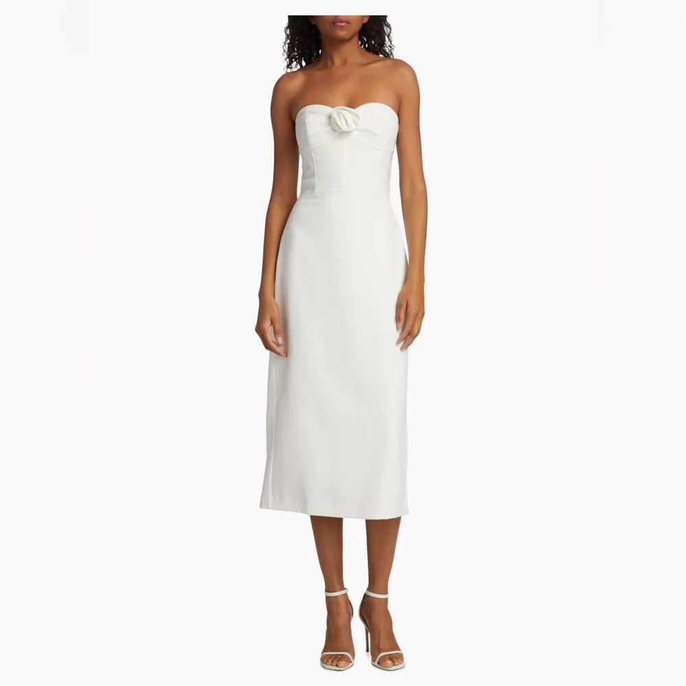 Monique Lhuillier Leonor Strapless Crepe Midi Dress, Size 12,‎ White, NWT - Image 7