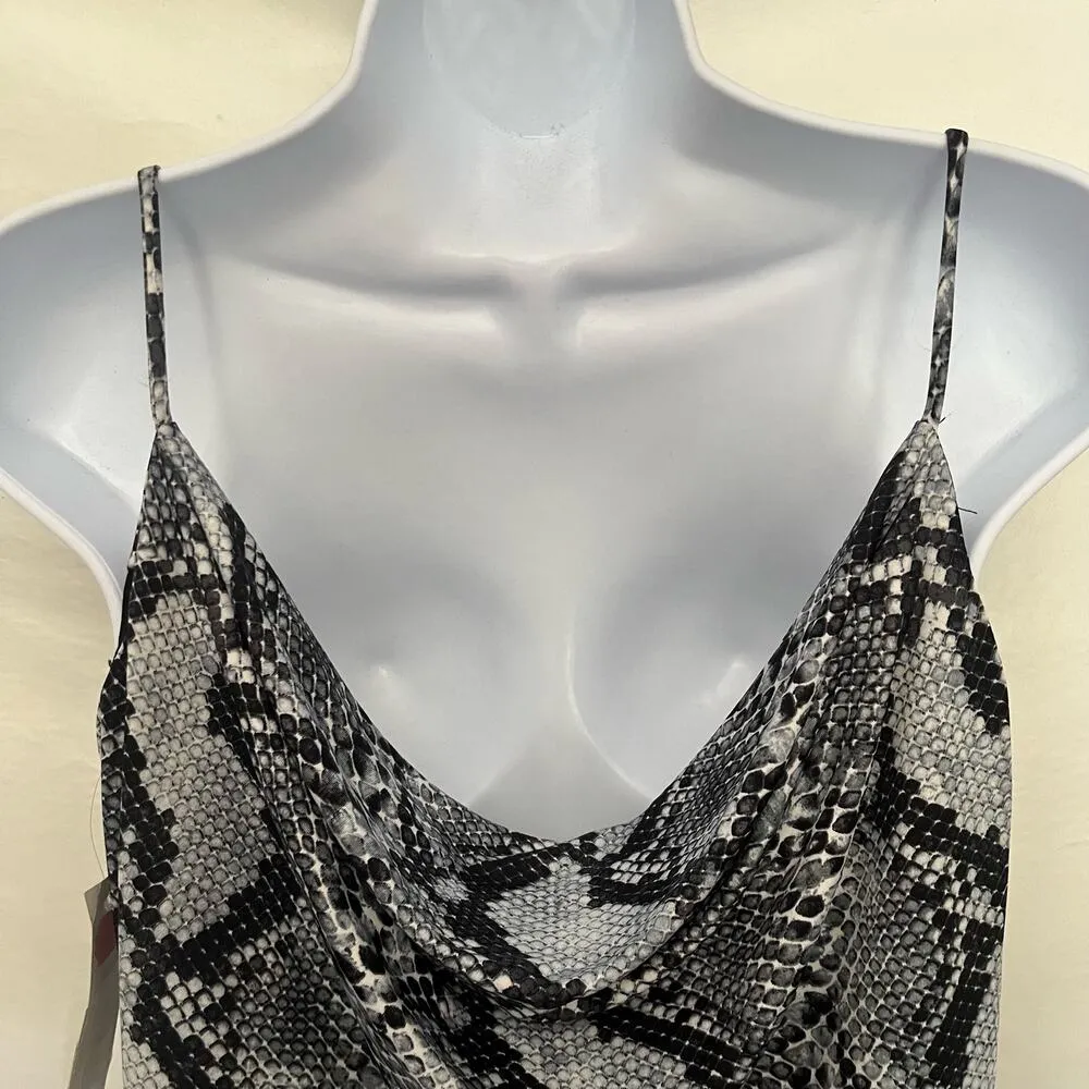 Jump Apparel Snake Print Slip Dress Sz 8 Y2K Grunge Sexy Clubwear Gray Cowl Mini - Image 7