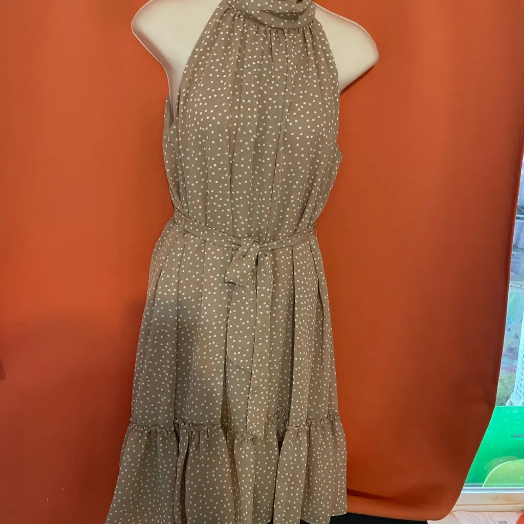 Taylor Brown Polka Dot Backless Dress Tan Size 4 - Image 2