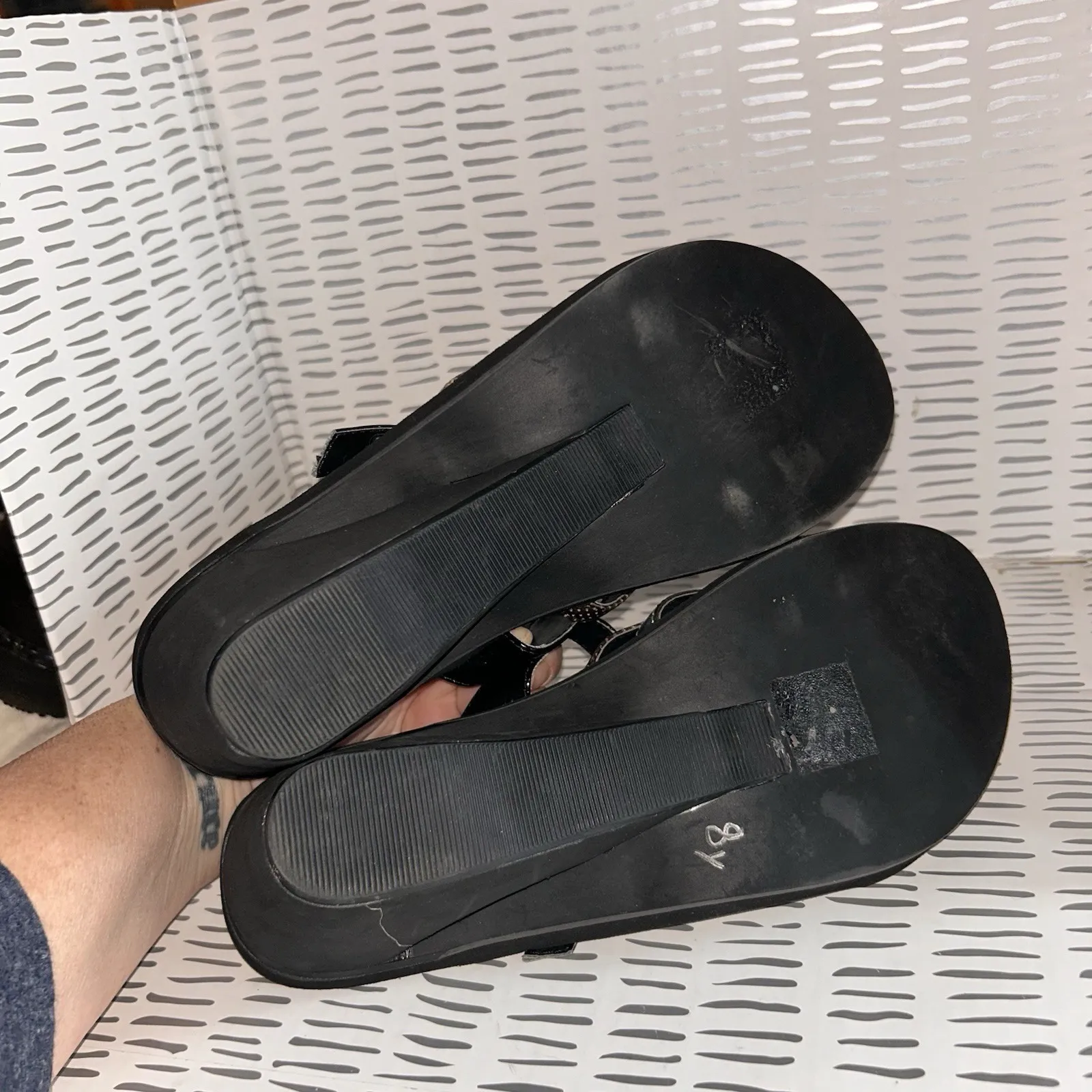 Skechers Cali Rambler Womens 10 Black Brown Snake Strappy Sandal Wedge Slide - Image 6