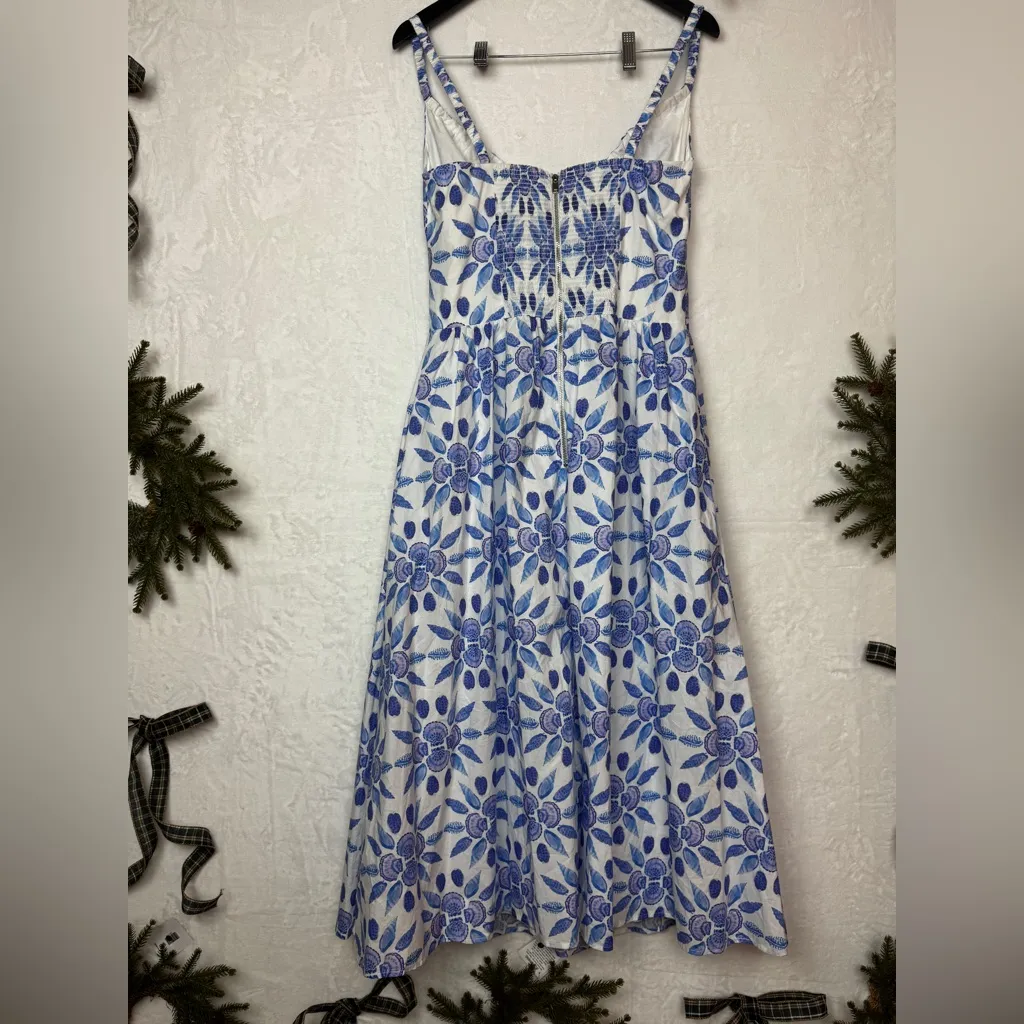 Hill House 100% Cotton Romantic Clean Juliana Blue Shell Mosaic Dress SZ Large - Image 9