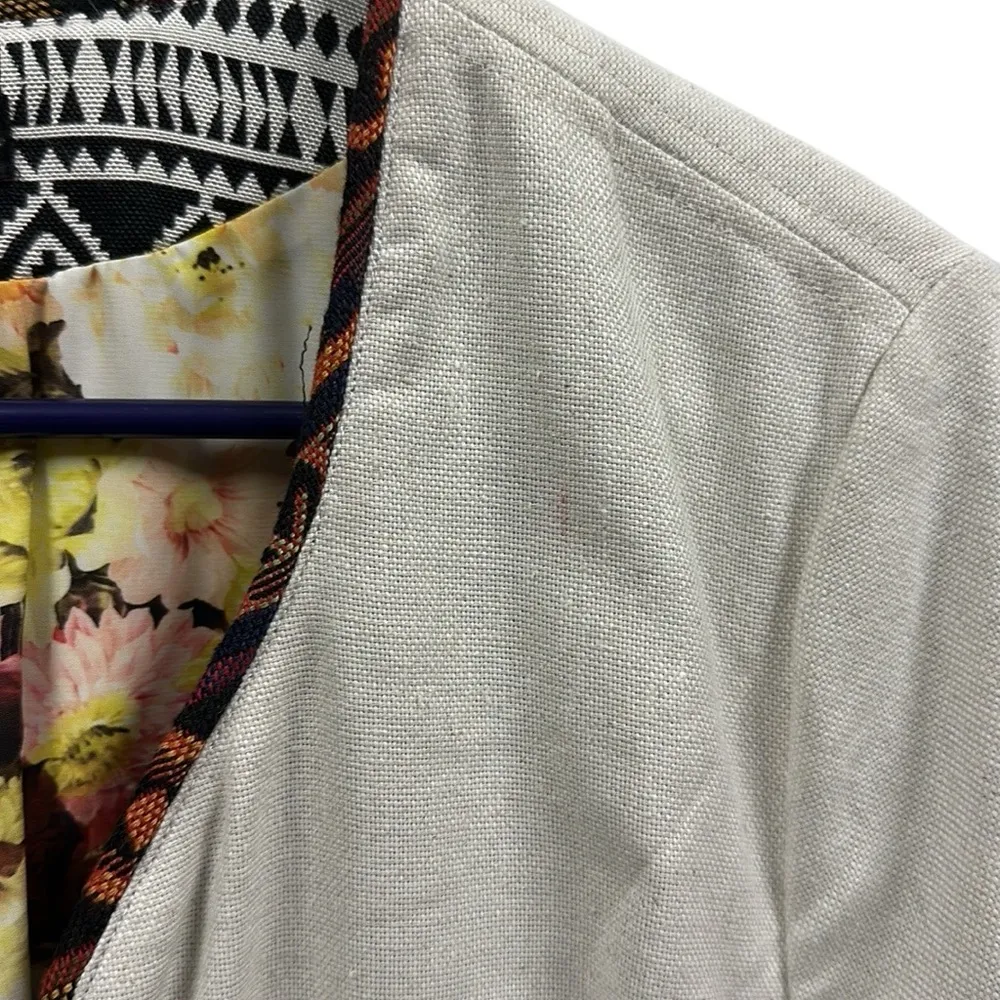 Ali Miles Linen Blend Aztec Print Open Front Boho Tunic Jacket Womens Medium Black - Image 10