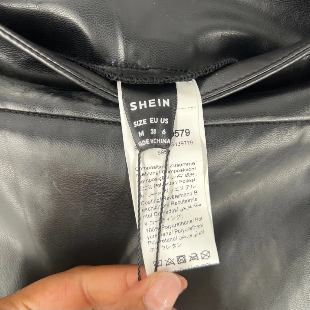 Shein Elegant Black Faux Leather‎ High Rise Front Skit Women's Midi Pencil Skirt - Image 4