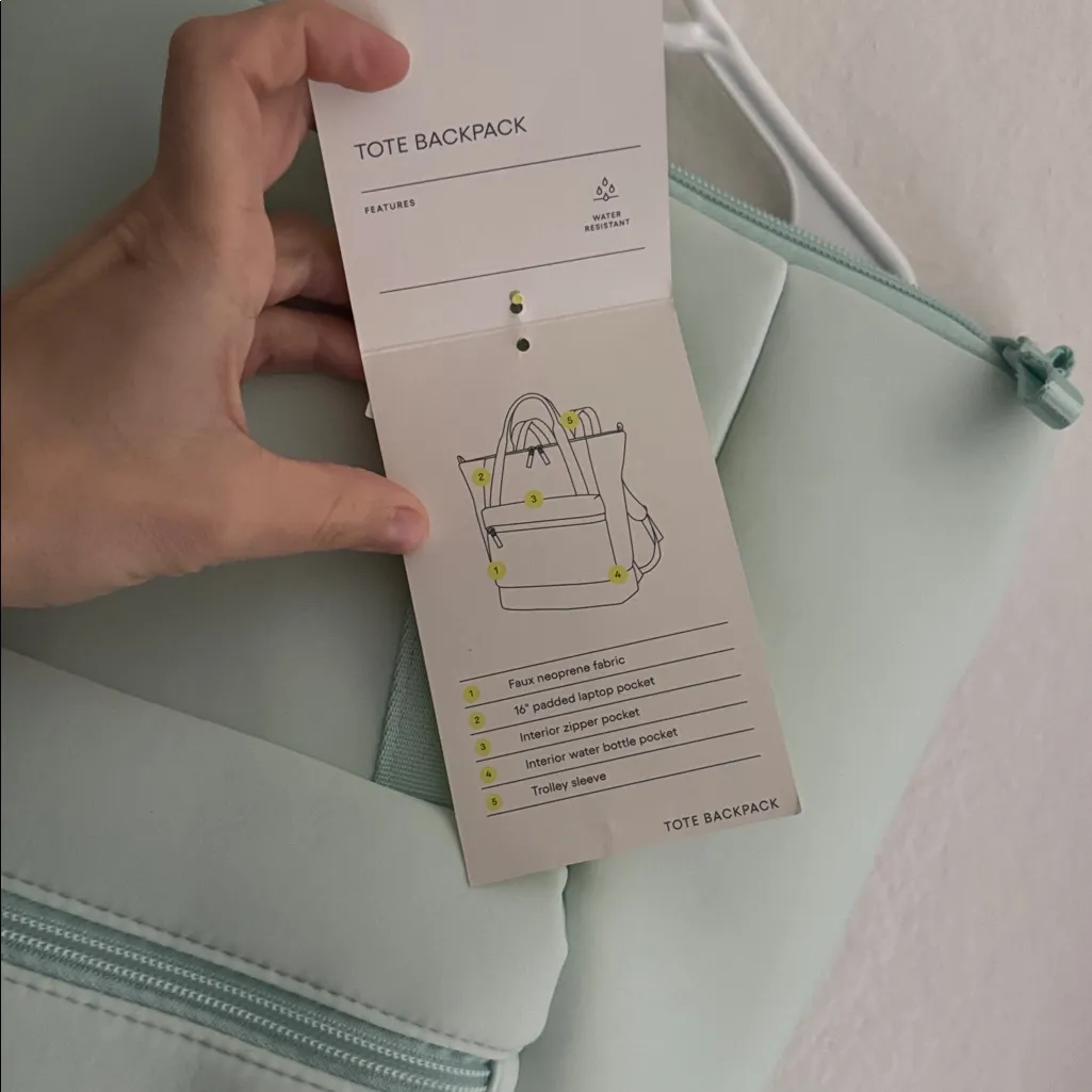 All in Motion16" Faux Neoprene Scuba Tote Backpack Green Blue Luggage Strap - Image 6