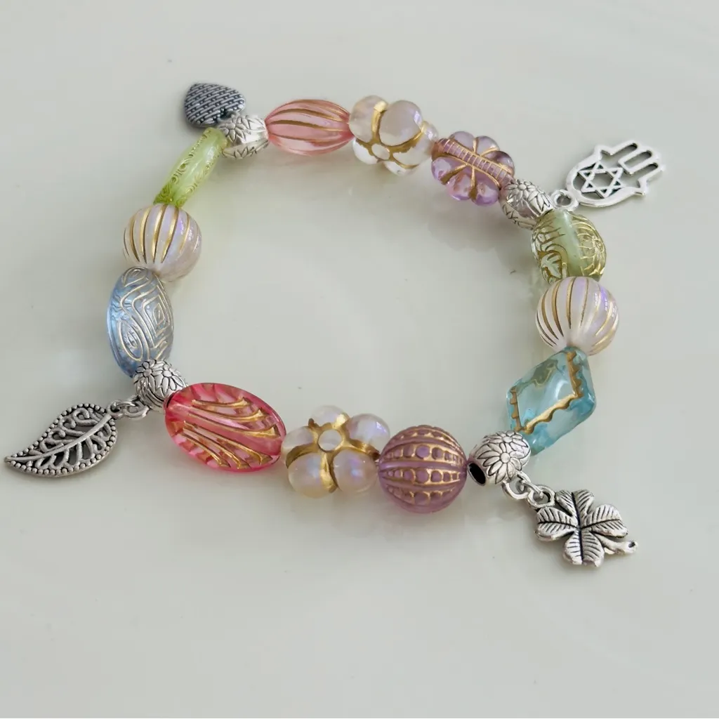Colorful Beaded Charm Bracelet Pink - Image 2