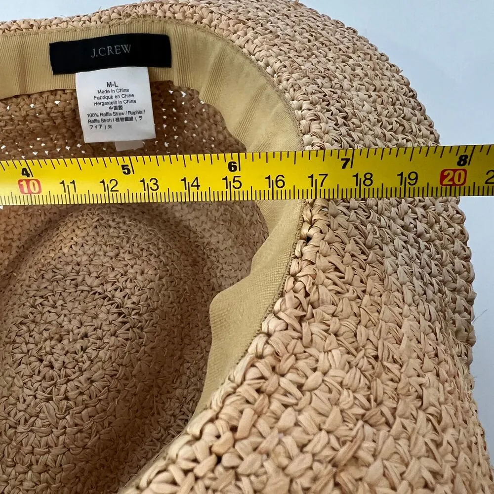 J. Crew Raffia Straw Crochet Brim Hat F1722 Packable Vegan Tan - Image 7
