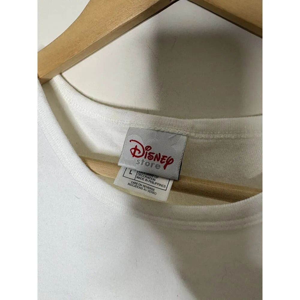 Vintage Disney Store Womens L Winnie The Pooh Shirt Short Sleeve White Snowflake - Image 6