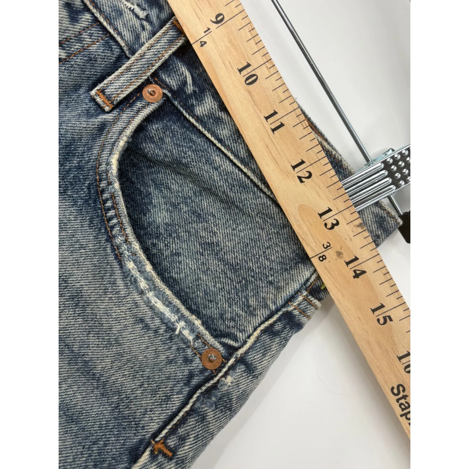 AGOLDE Parker High Rise Denim Shorts Distressed Frayed Blue Jeans Size 25 - Image 4