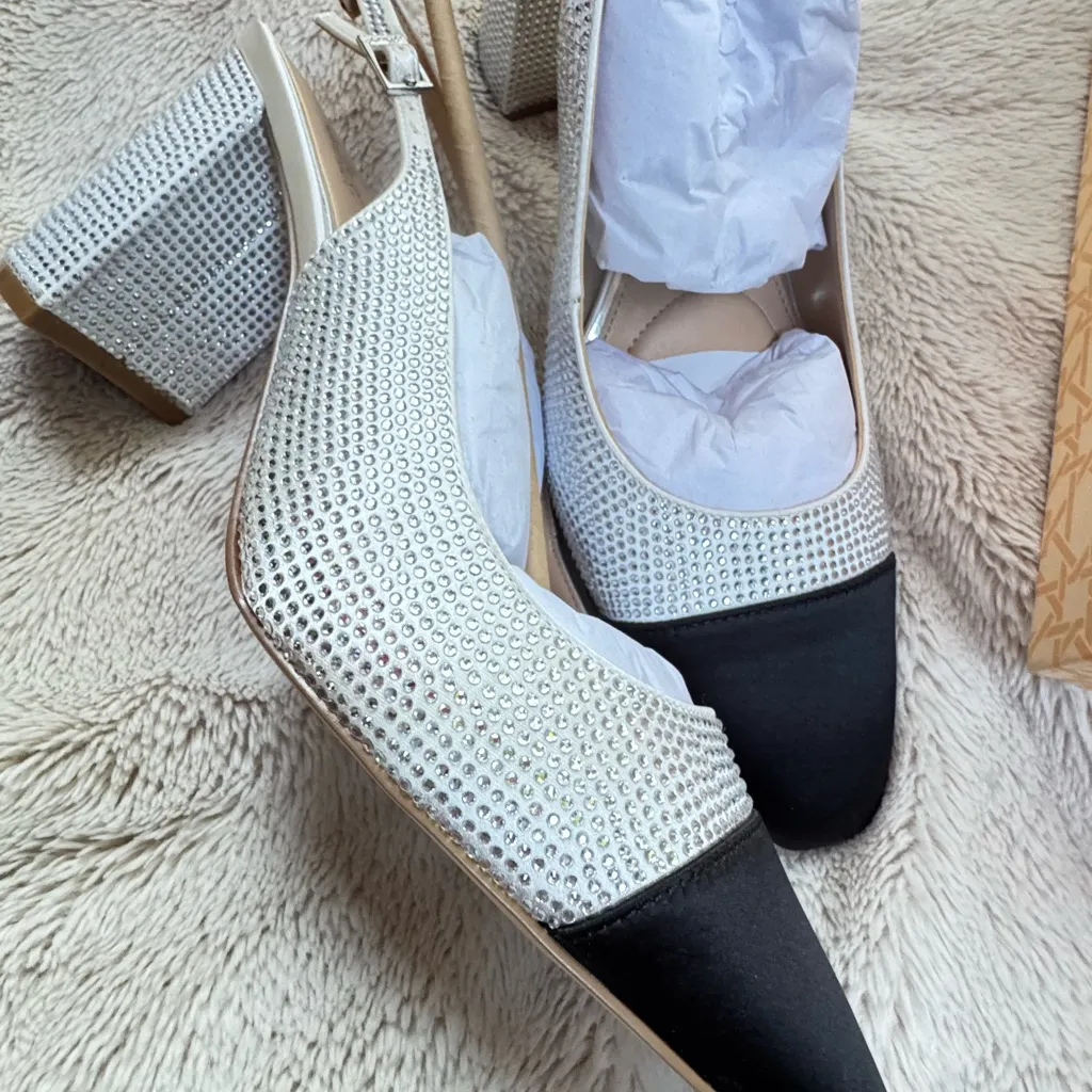 Jewel Badgley Mischka Tatum Slingback Block Heels with Capped Toe size 9 NEW Silver - Image 4