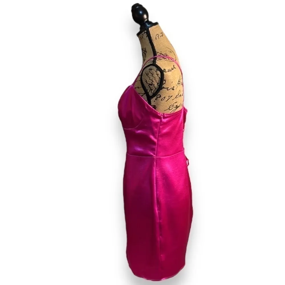 Barbie Pink / Magenta Mini Slip Dress, Sleeveless Corset Satin Dress Size L NWT! - Image 7