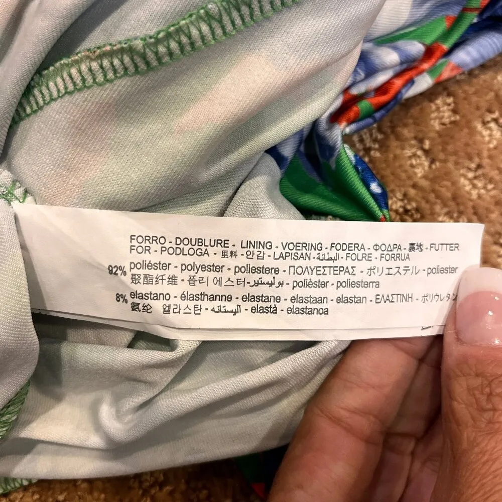 Zara One Shoulder Blue Green Tropical Floral Bodysuit SZ M Vacation Beach GNO - Image 11