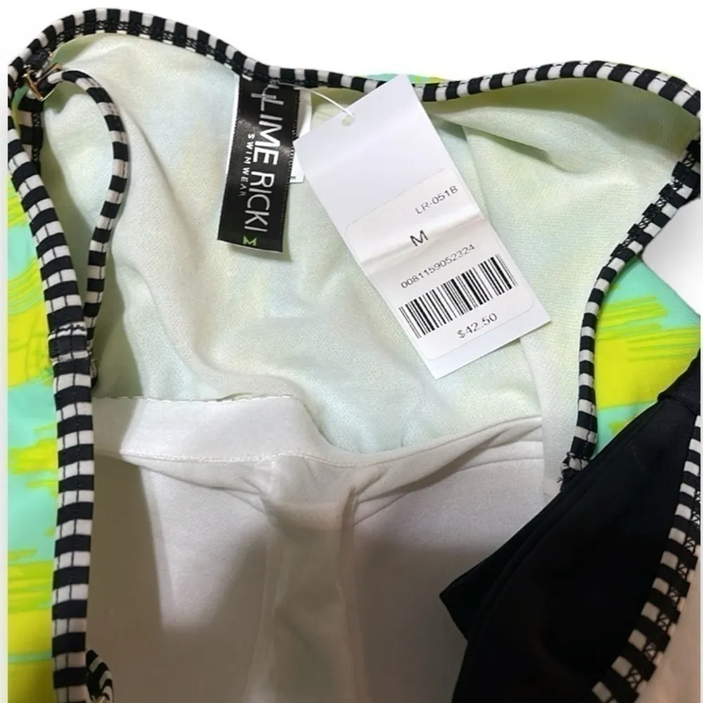 Bow Two Piece Swimsuit Women’s Size Medium One Shoulder with Black Bow Lime - Image 10