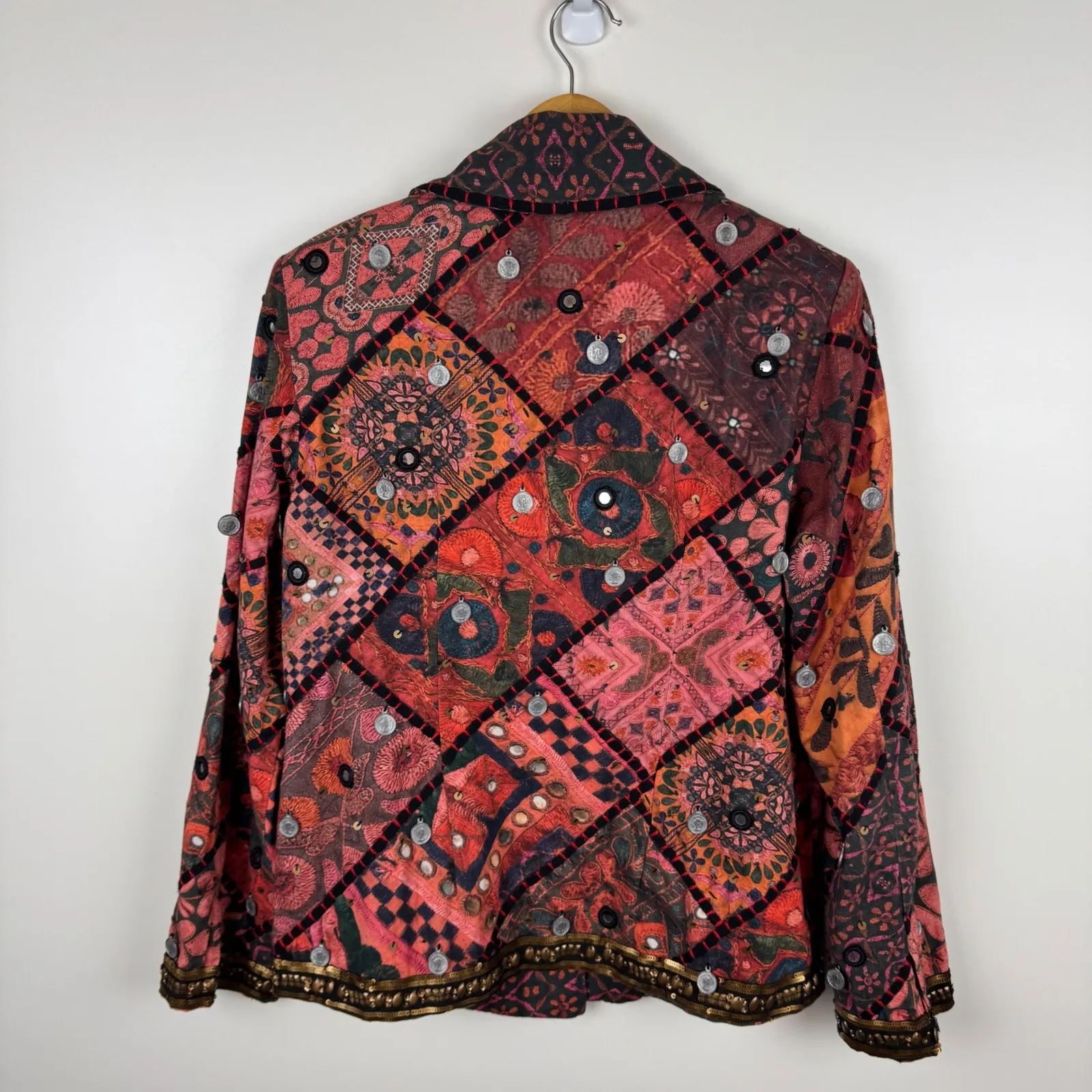 Soft Surroundings‎ Patchwork Jacket Medium Sequin Coin Embellished Boho Festival - Image 7
