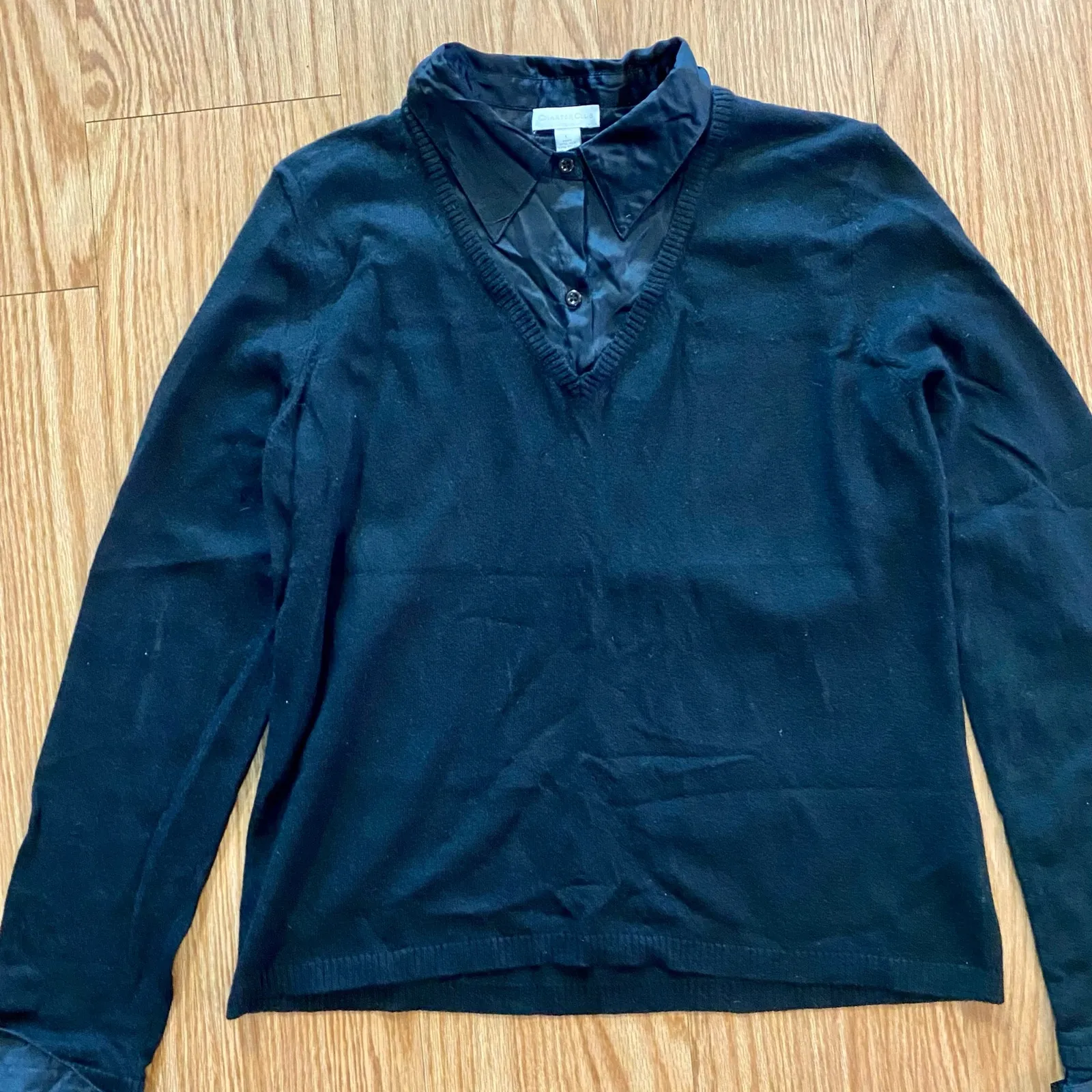 Charter Club Silk Angora Black Collared Blouse Womens Large - Image 5