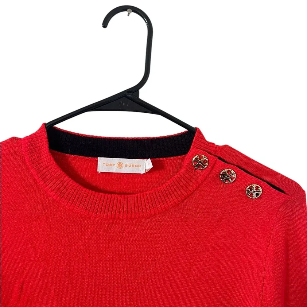 Tory Burch Kimberly Red Merino Wool Bell Sleeve Blouse - Image 5