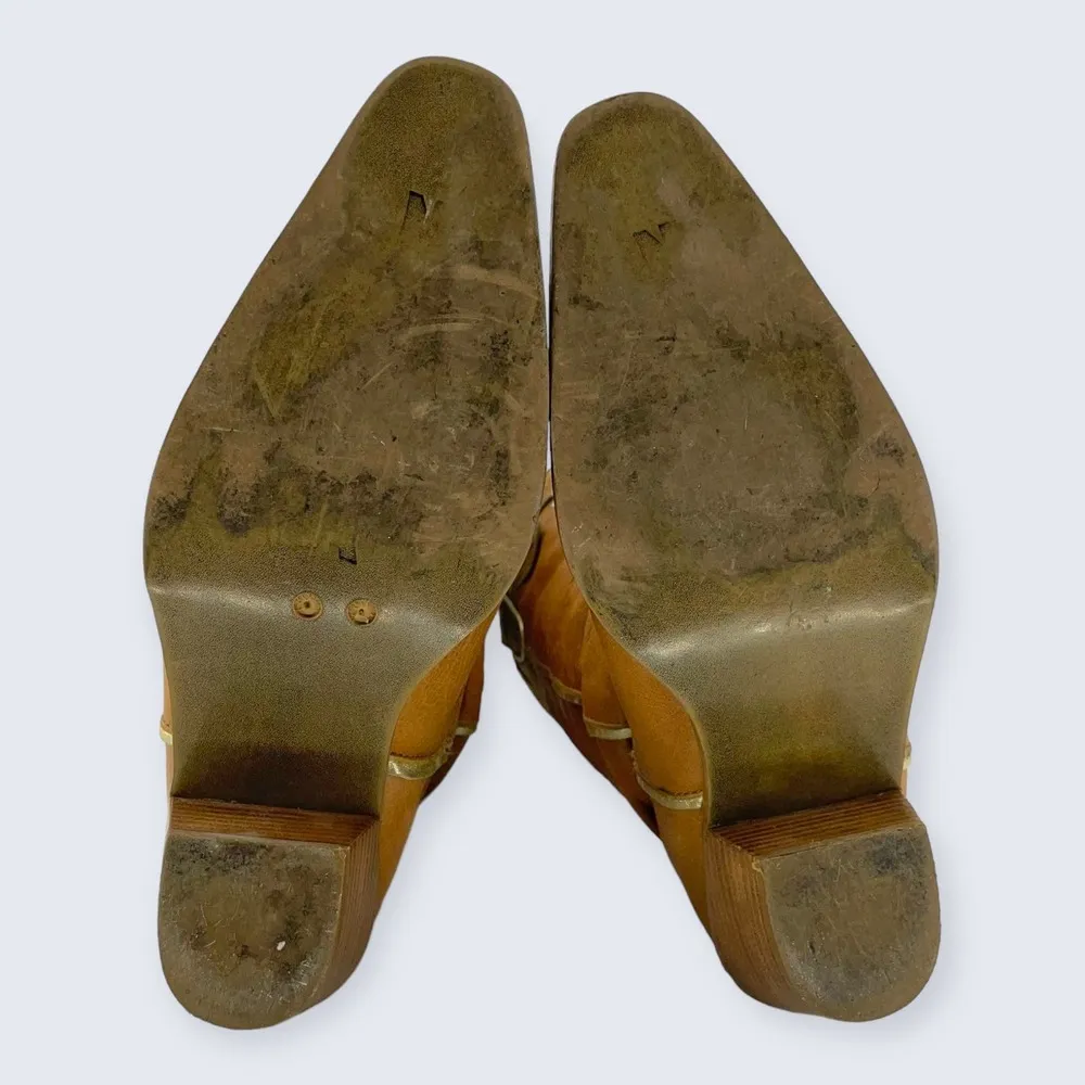 Naona Nana? Light Brown Leather Tall 2.5" Stacked Heel Western Cowgirl Boots 7.5 - Image 7