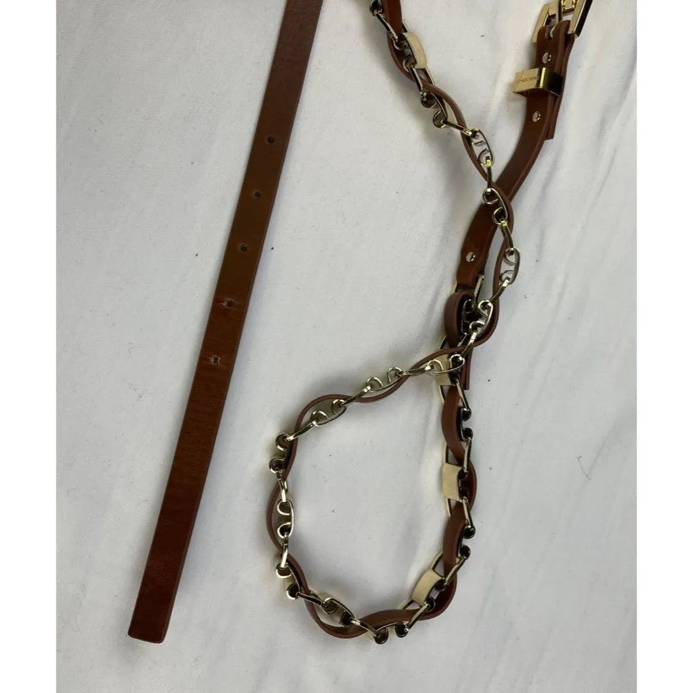Michael Kors Women's Tan/Gold Chain Link/Leather Belt Size XS SKU 3772 - Image 9