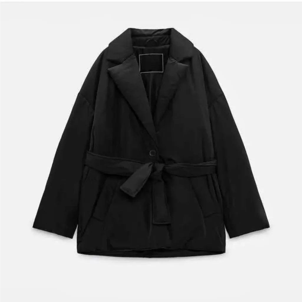 Zara NWT black belted tie belt puffer jacket coat - Image 7