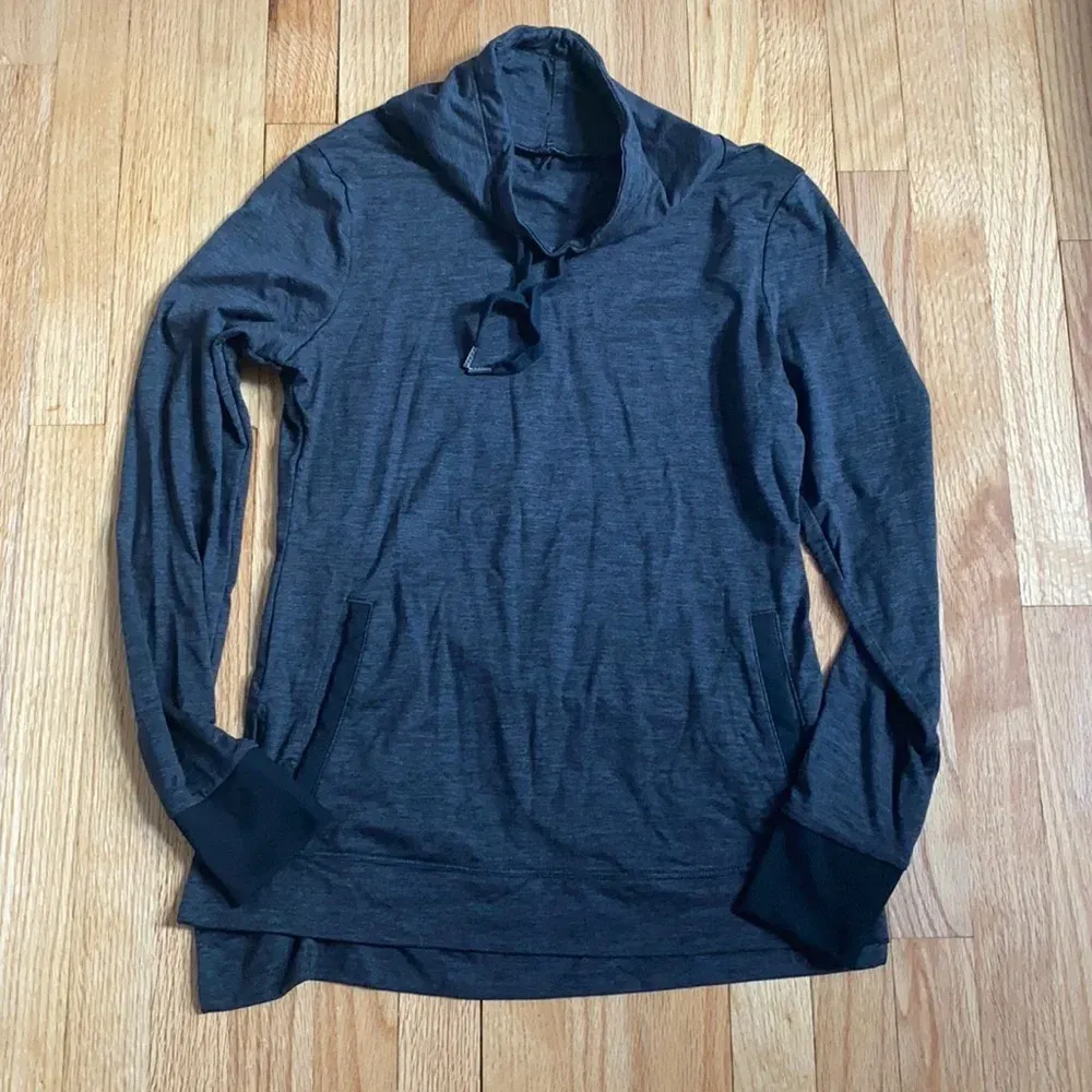 Gray cowl neck‎ Apana workout casual top pockets M Charcoal Drawstring Pullover - Image 2