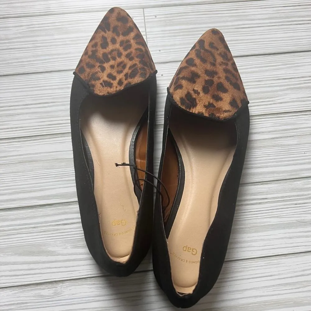 Gap Women’s  Black and Animal Print Pointed Toe D’Orsay Ballet Flats Sz 7 - Image 8