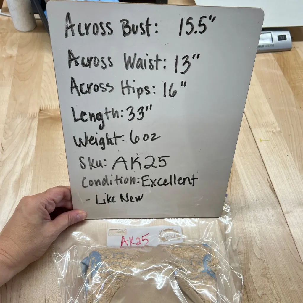 Storia Floral Lace Mesh Short Sleeve Mini Dress Blue Beige Size Small - Image 13