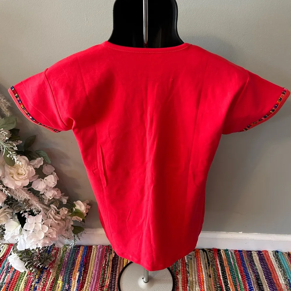 NEW Peru Embroidered Logo Tee Shirt Machu Picchu South America Red XL - Image 5