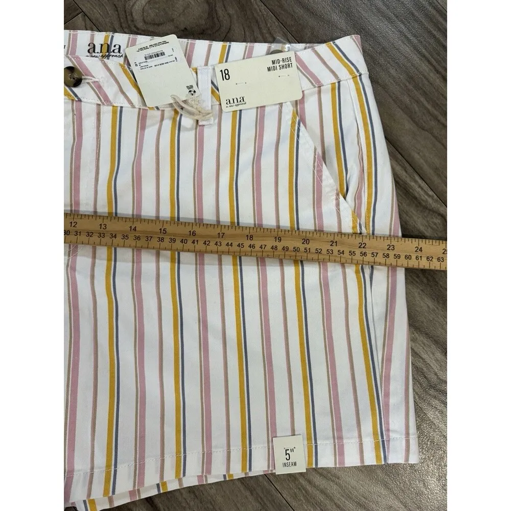 A.n.a New Approach Women’s Shorts Mid Rise Gwen stripe Chino Short Sz 18 - Image 3