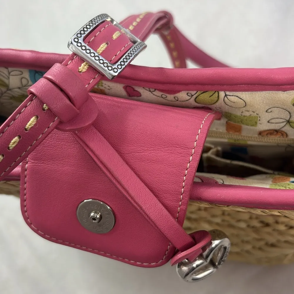 Brighton RETIRED Carmella Pink Woven Straw Shoulder Hand Bag Charms & Heart - Image 9