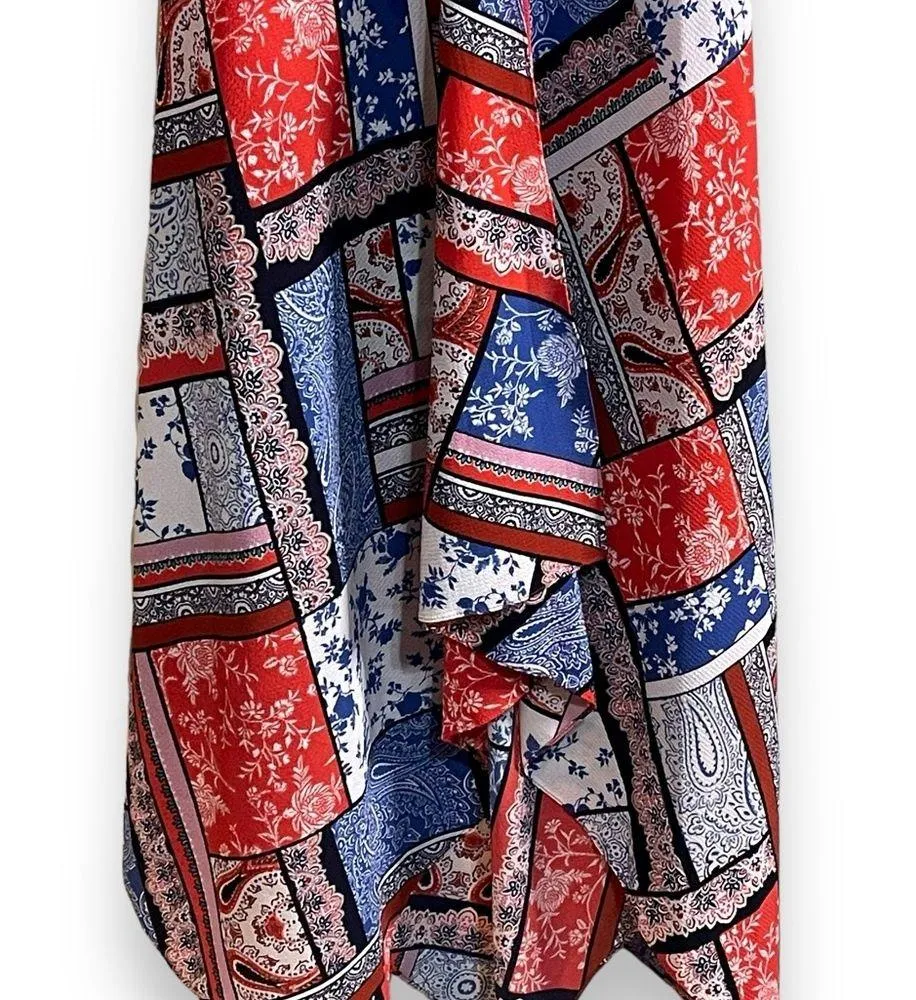 SLNY Bandana-Print Handkerchief-Hem Dress Sleeveless V Neck MIDI Dress - Image 4