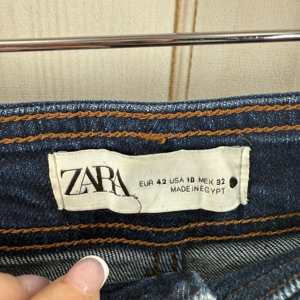 Zara Women’s 10 Marine Wide Leg Flare Denim Jeans - Image 3