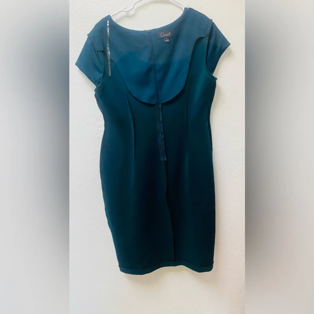 CONNECTED Apparel sz 14Sheath Dress Stretch Knit Maroon Green Nude LaceFront - Image 3