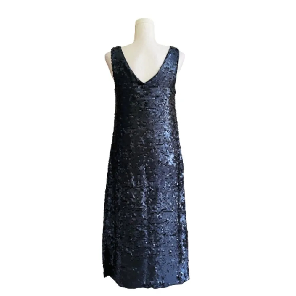 K/Lab Dress Navy Blue Sequins V-Neck Sleeveless Party Midi Dress Size Small - Image 4