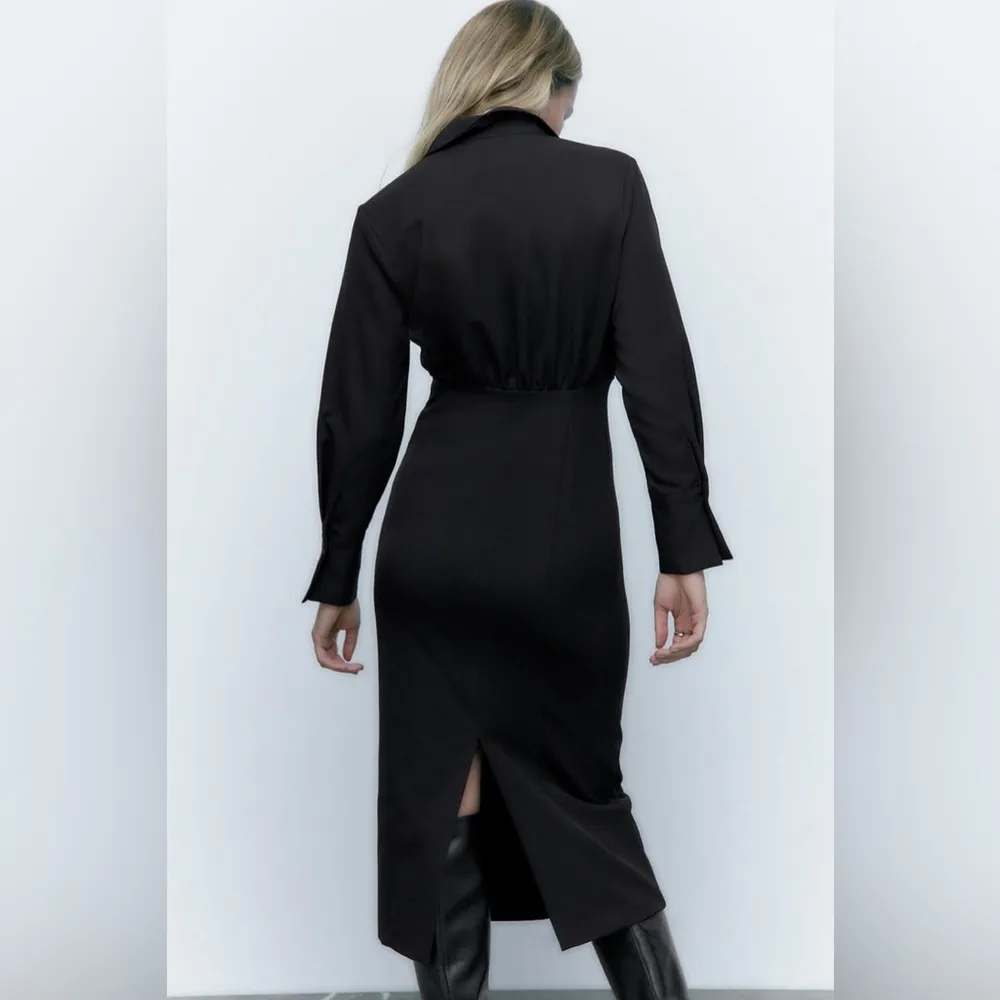 Fitted Shirt Dress Black with black and gold buttons Size XS - Image 5