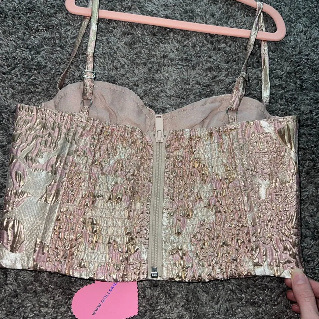 Sugar Thrillz Pink and Gold Brocade Bustier Size XS - Image 3