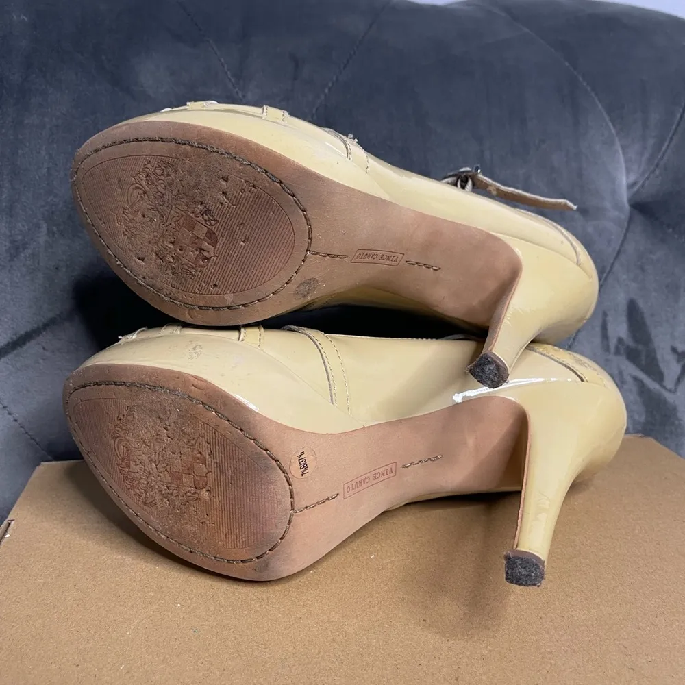 🦋Vince Camuto Women's Size 7.5B Tan Leather Peep Toe Mary Jane High Heels - Image 7
