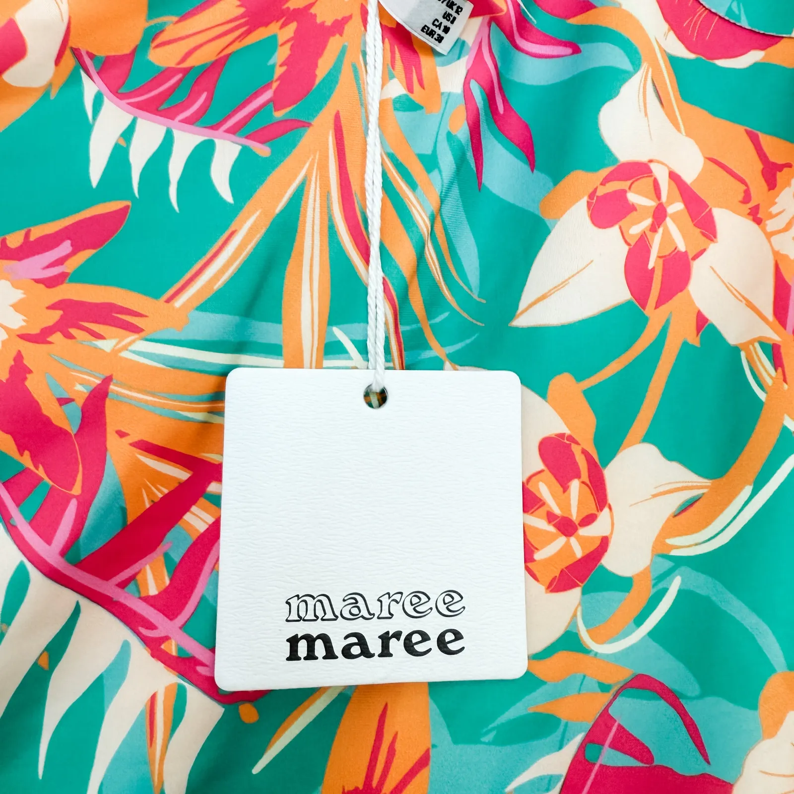 NWT Maree Maree One Shoulder Floral Print Ruffle Swimsuit US 6 Tropical‎ Resort Green - Image 5