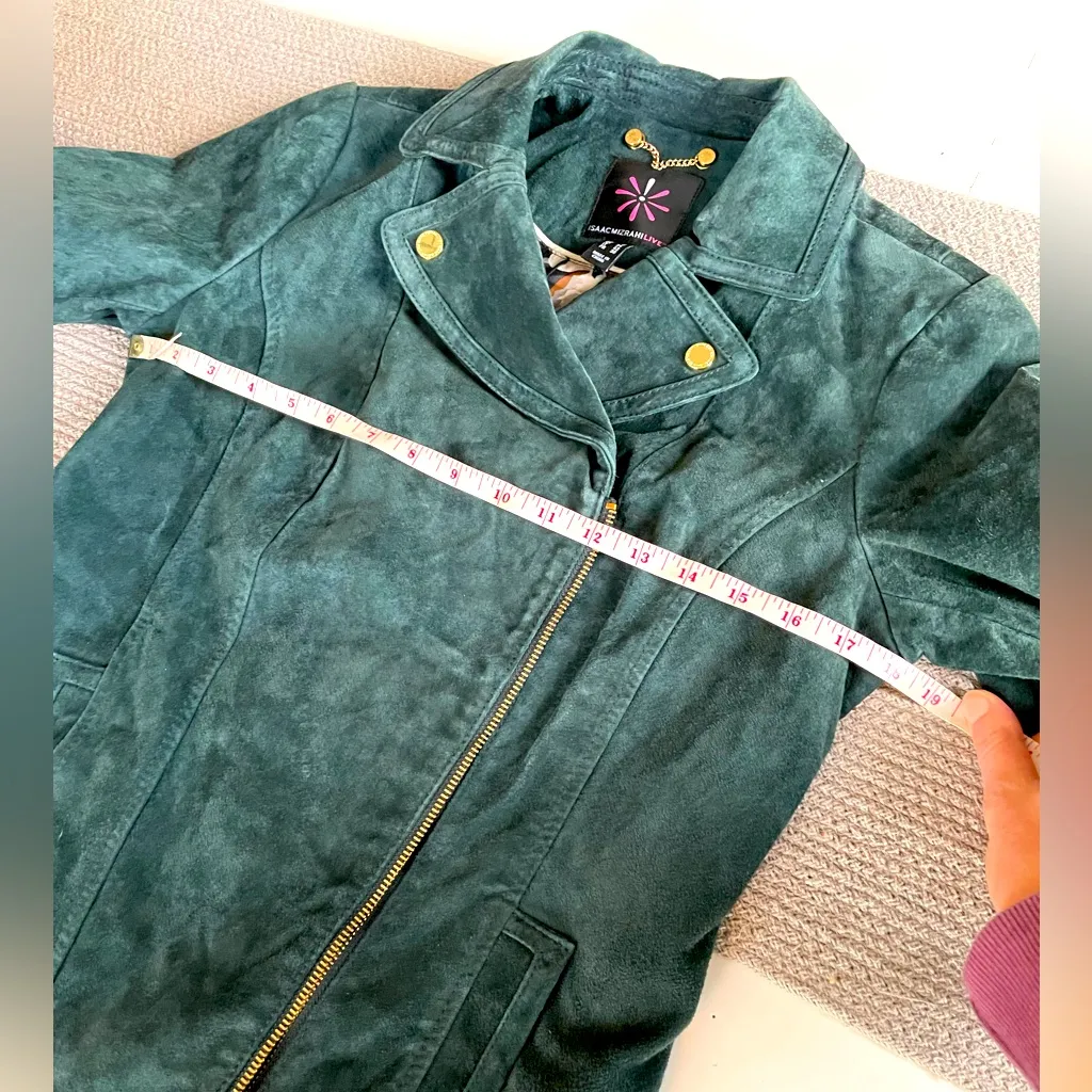 Vintage Isaac Mizrahi Live Emerald Green Genuine Suede Moto Jacket Size 4 - Image 4