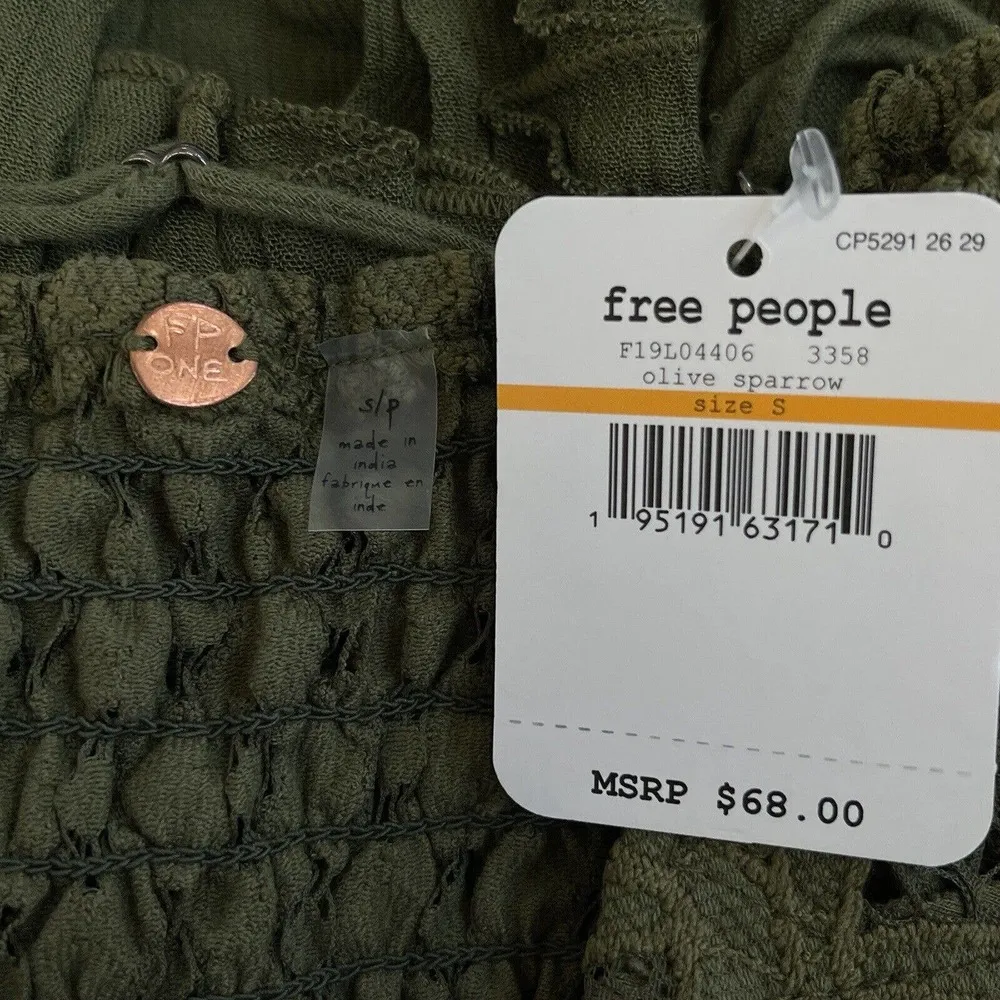 Free People Intimately Small Adella Cami Top Olive Sparrow Ruffled Crochet Lace - Image 9