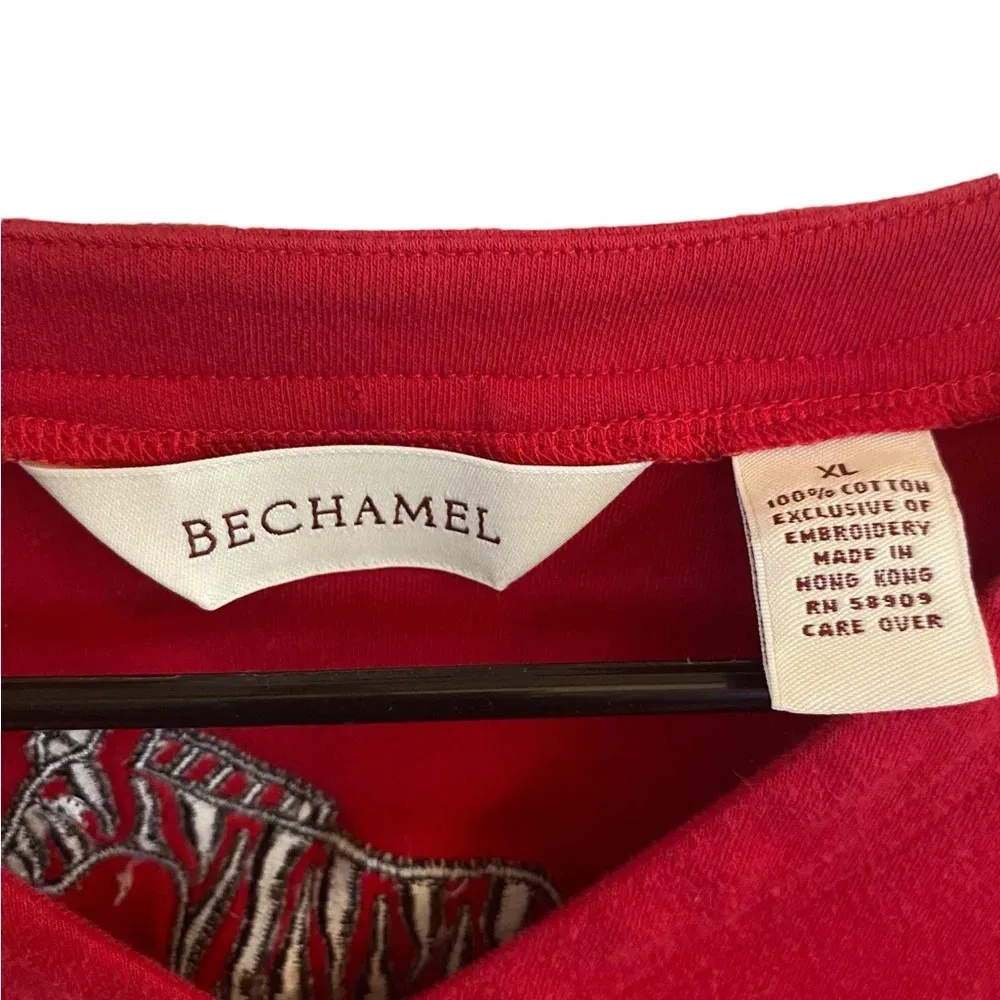 vintage béchamel 100% cotton red v neck t shirt with embroidered Zebras Size XL - Image 4
