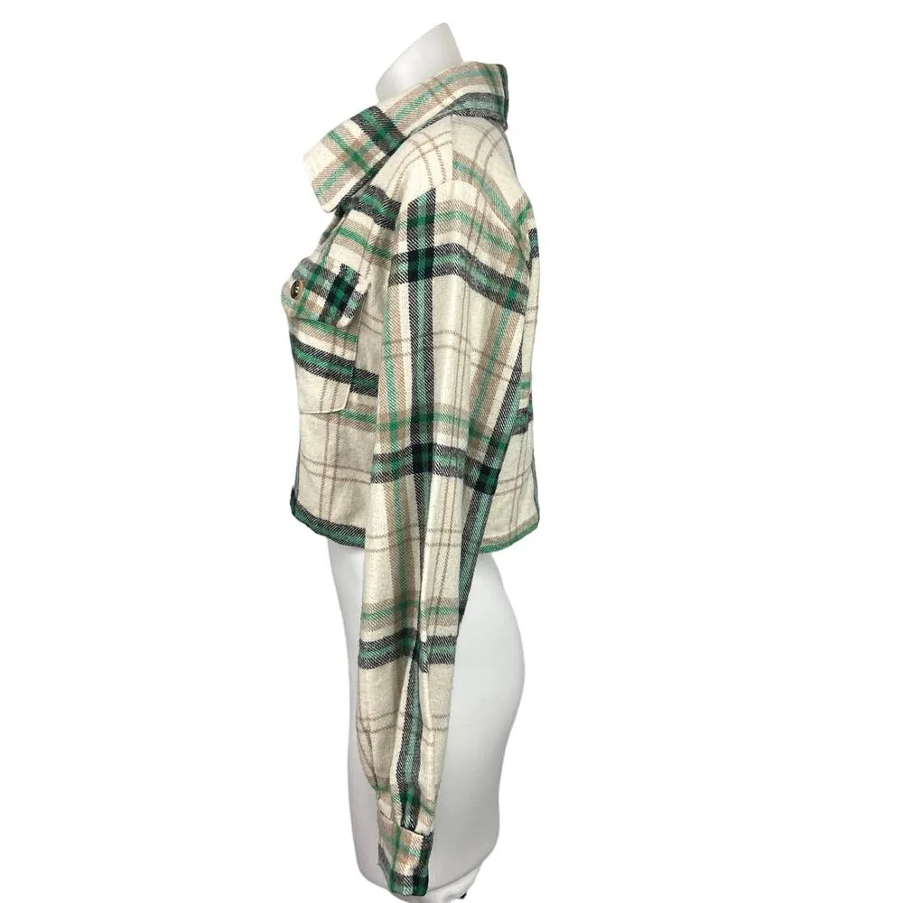 Nasty Gal Multicolor Plaid Flannel Button Long Sleeve Cropped Shirt Jacket Top S - Image 2