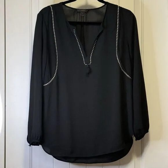 J Crew Women's Black Sheer Tassel Dressy Trendy Top Blouse‎ Size 2 Style B5046 # - Image 2