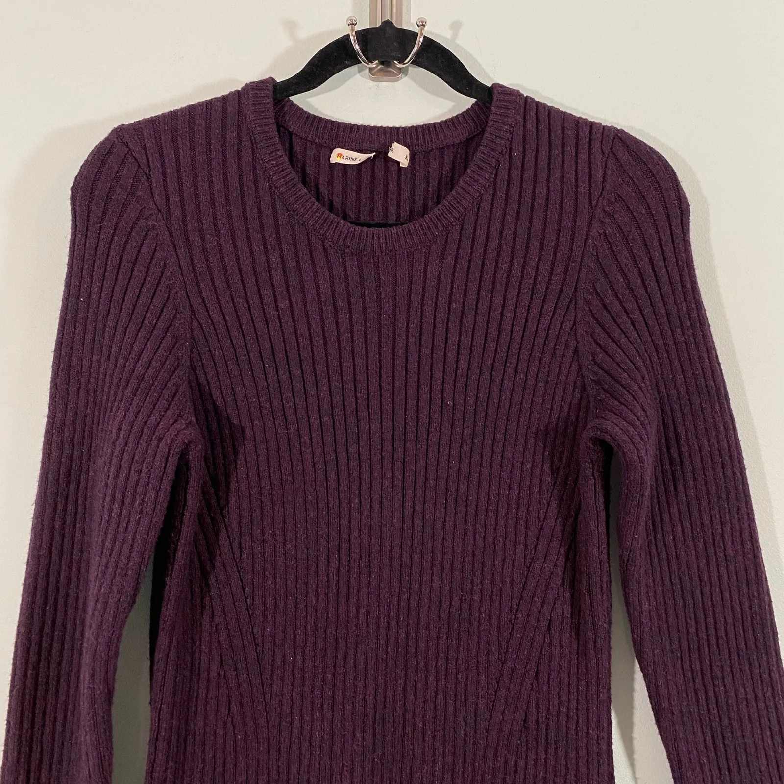 Marine Layer Women Purple Ribbed Marnie Wool Blend Midi Sweater Dress Size XL - Image 2