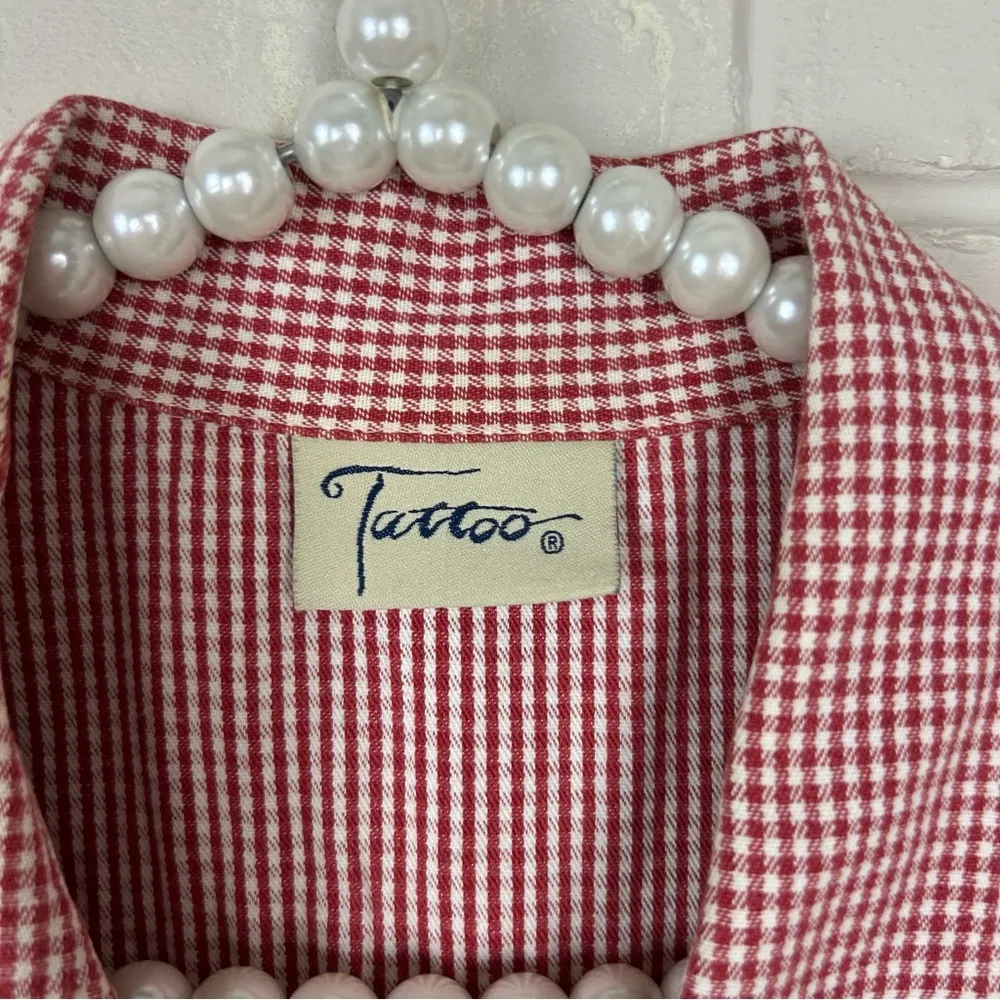 Vintage Tattoo Red Gingham Plaid Button Front Vest Top Size M - Image 5