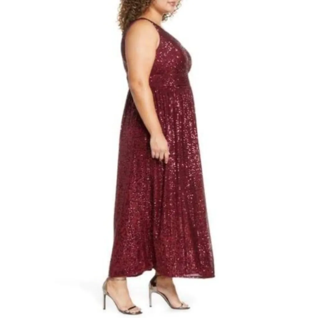 Morgan & Co. Sequin Knit Sleeveless Gown Size 18W Merlot Burgundy Red New - Image 6
